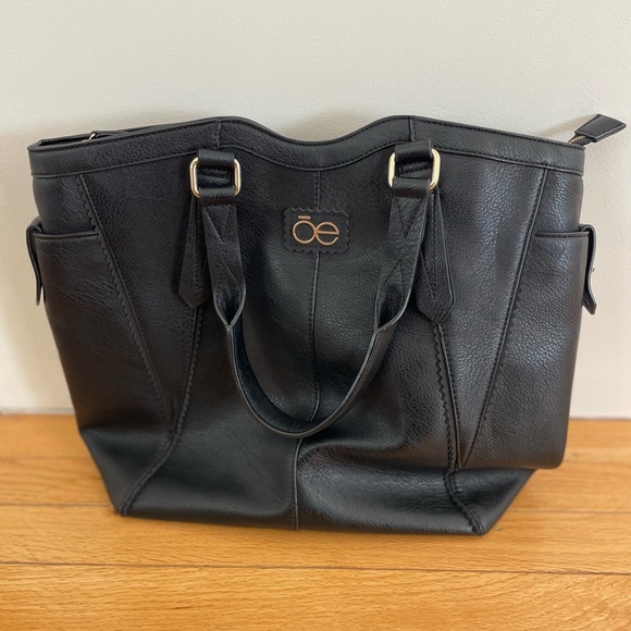 ōe Moda Chlōe black vegan leather tote bag laptop bag - Picture 2 of 13